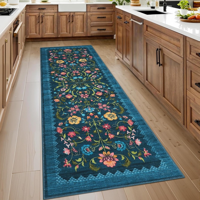 Printing On Commercial - Retro Runner-tapijt Scandinavische stijl Bloemenprint Keukentapijt