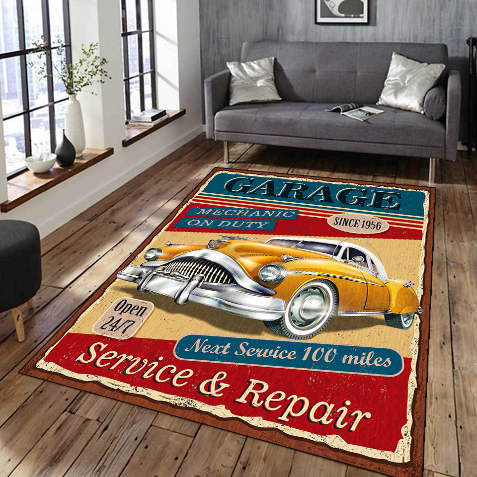 Commercial Printing Services - Retro Klassieke Motorfiets Auto Poster Tapijt