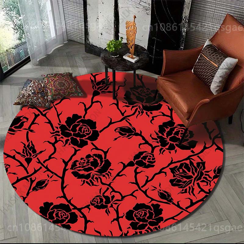 Printing On Commercial - Rond tapijt met meerdere zwarte rozen