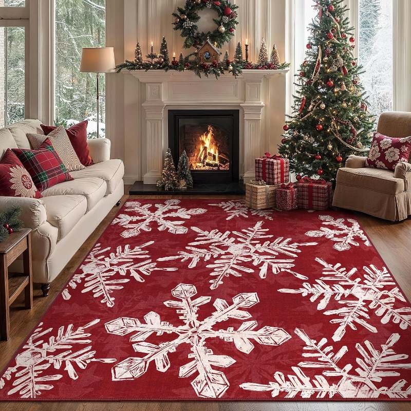 Printing On Commercial - Kerststijl rechthoekig vloerkleed, antislip, machinewasbaar, rood-wit